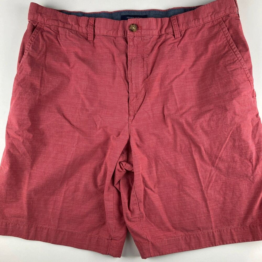 Tommy Hilfiger Mens Shorts Size 40 Red Stripe Cotton Chino Casual